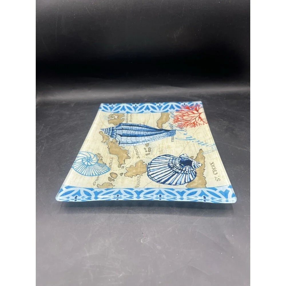 Certified International Trade Winds Glass Serving Platter Jennifer Brinley NIB